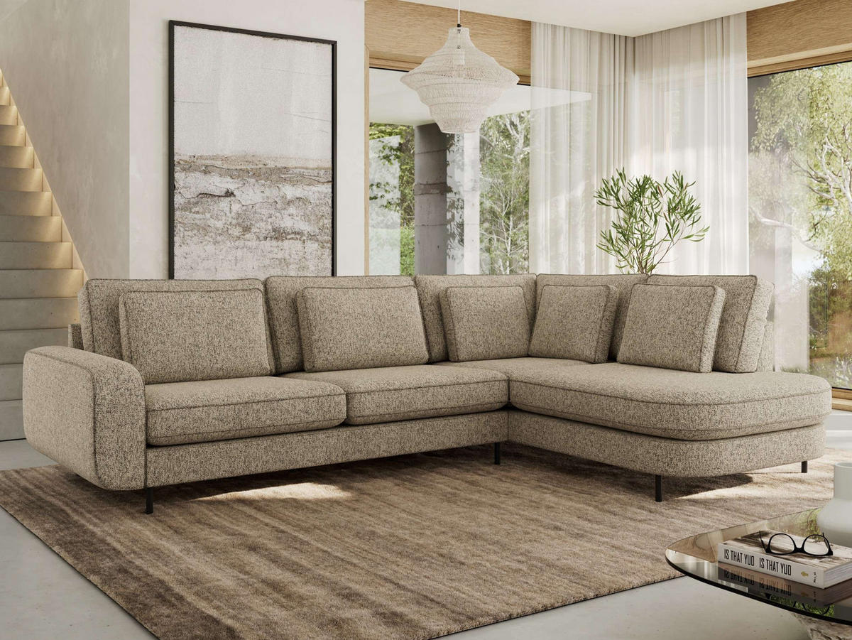 ROHOVÁ SEDAČKA CALENO L - Béžová Strukturovaná látka - Levá Strana - kapučínová/černá, kov/textil (317/225cm) - MKS