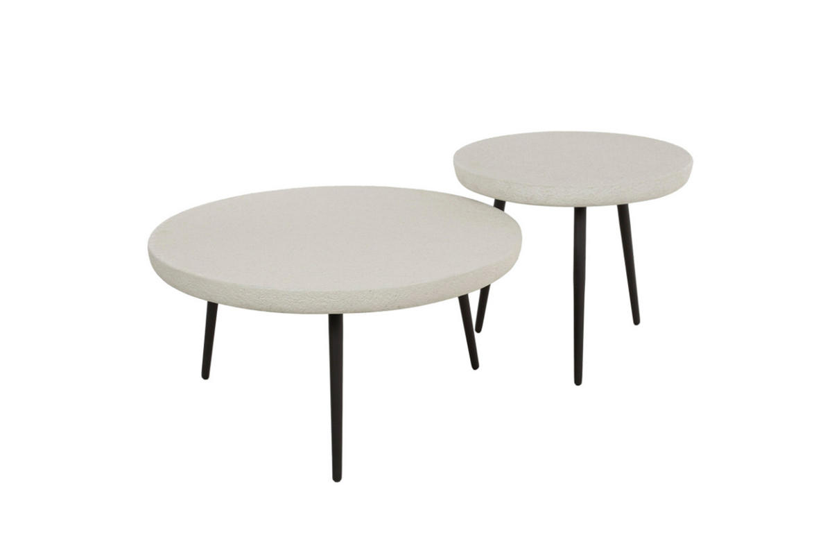 COUCHTISCH-SET BRAZOS Weiß Marmor - Schwarz/Weiß, Stein/Metall (70/70/35cm) - KAWOLA