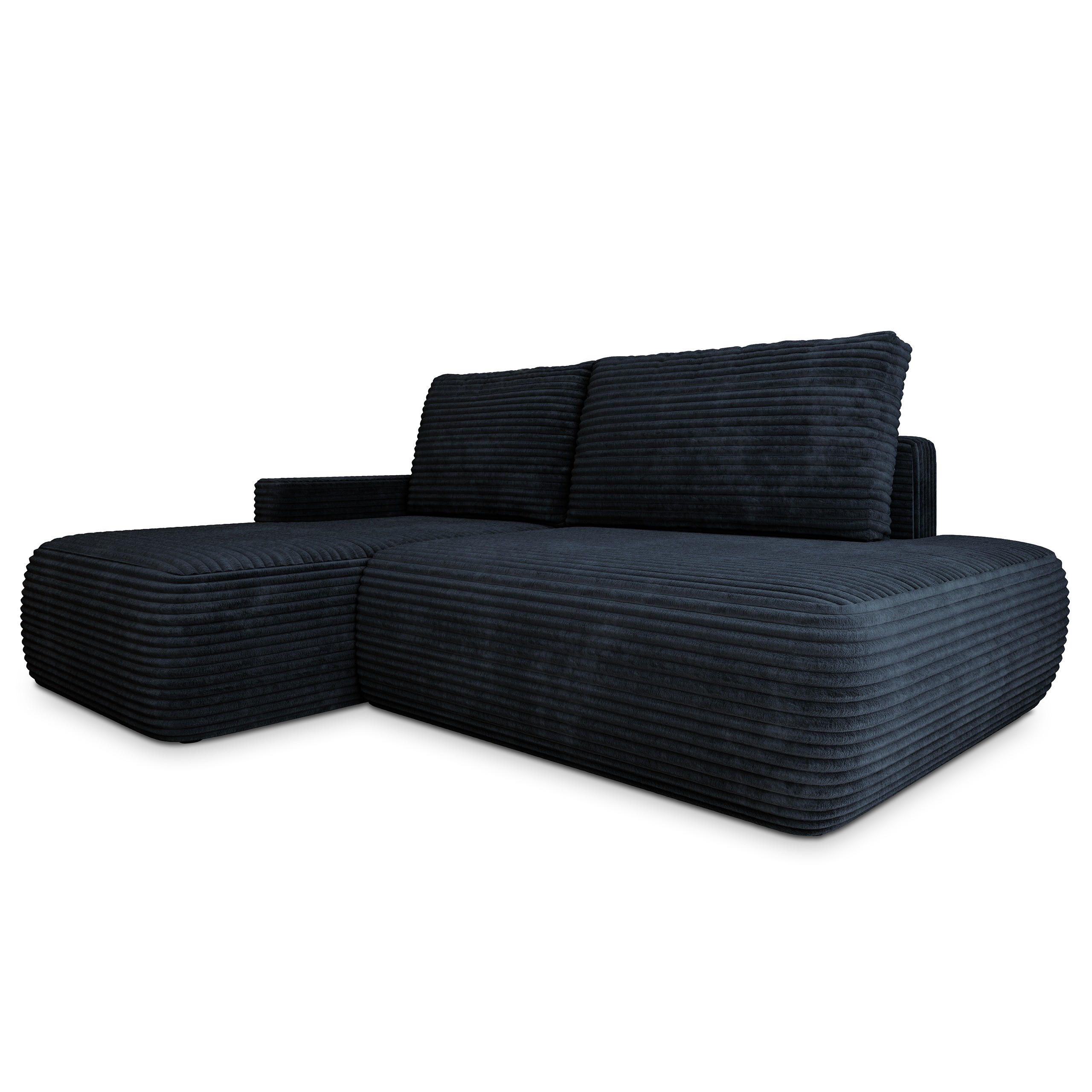 ECKSOFA AVINI T L-S Schwarz Kordstoff mit Schlaffunktion - Schwarz, Holzwerkstoff/Textil (277/160cm) - MASSENO