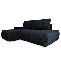 ECKSOFA AVINI T L-S Schwarz Kordstoff mit Schlaffunktion - Schwarz, Holzwerkstoff/Textil (277/160cm) - MASSENO