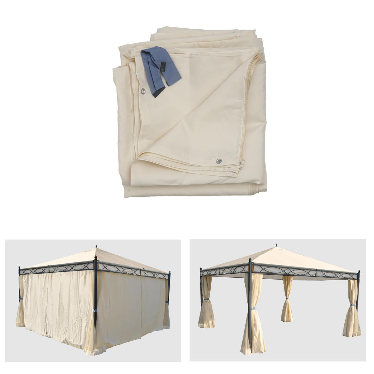SEITENWAND 4er-Set für Pergola Cadiz 4x4m 205x383cm Creme - Creme, Textil (383/205/1cm) - BERLINLODGE