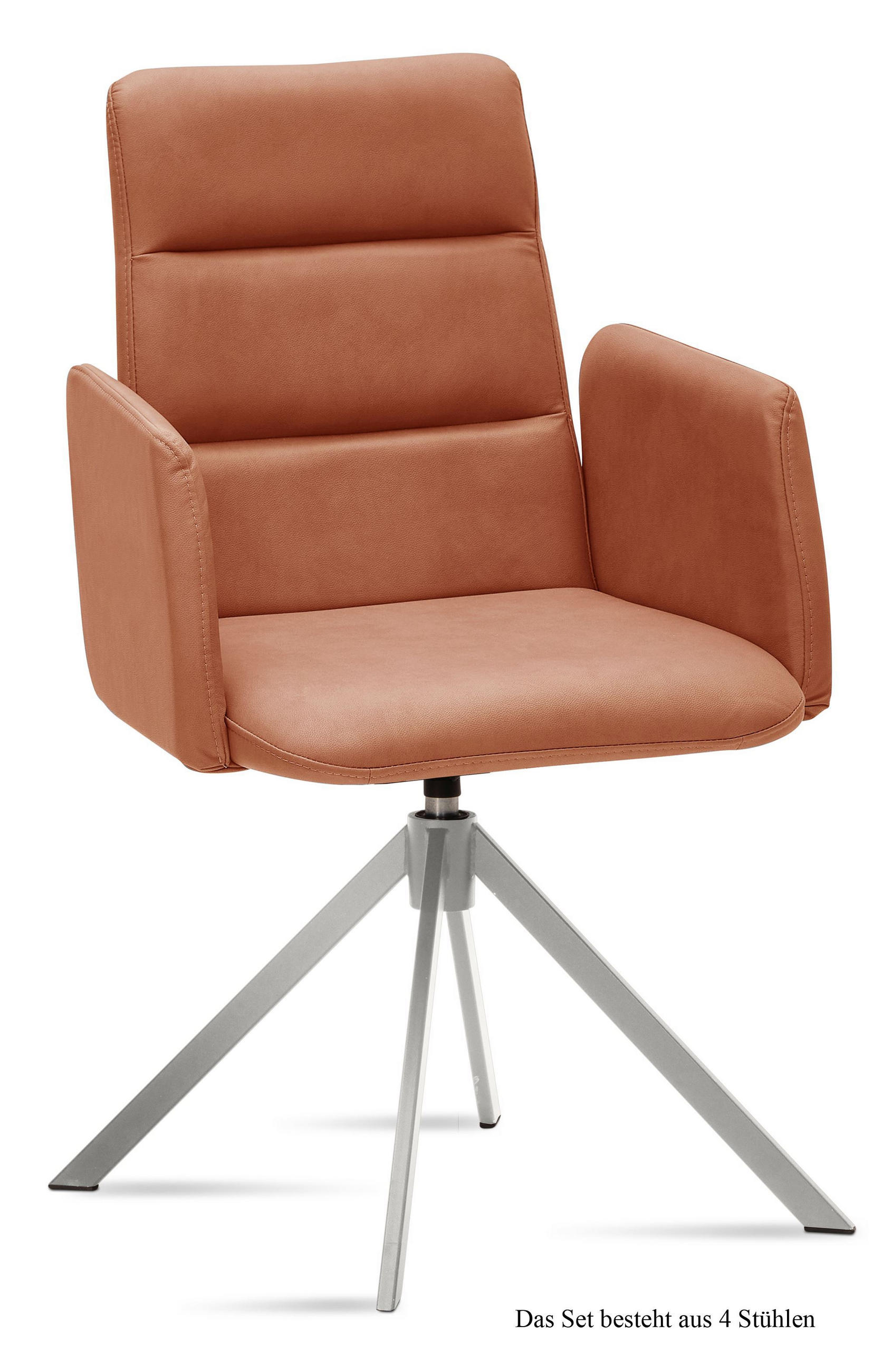 ARMLEHNSTUHL drehbar (4er-Set) Dulcia 52x92x60 Edelstahl/Cognac - Edelstahlfarben/Cognac, Kunststoff (60/92/52cm) - 58aufmkessel