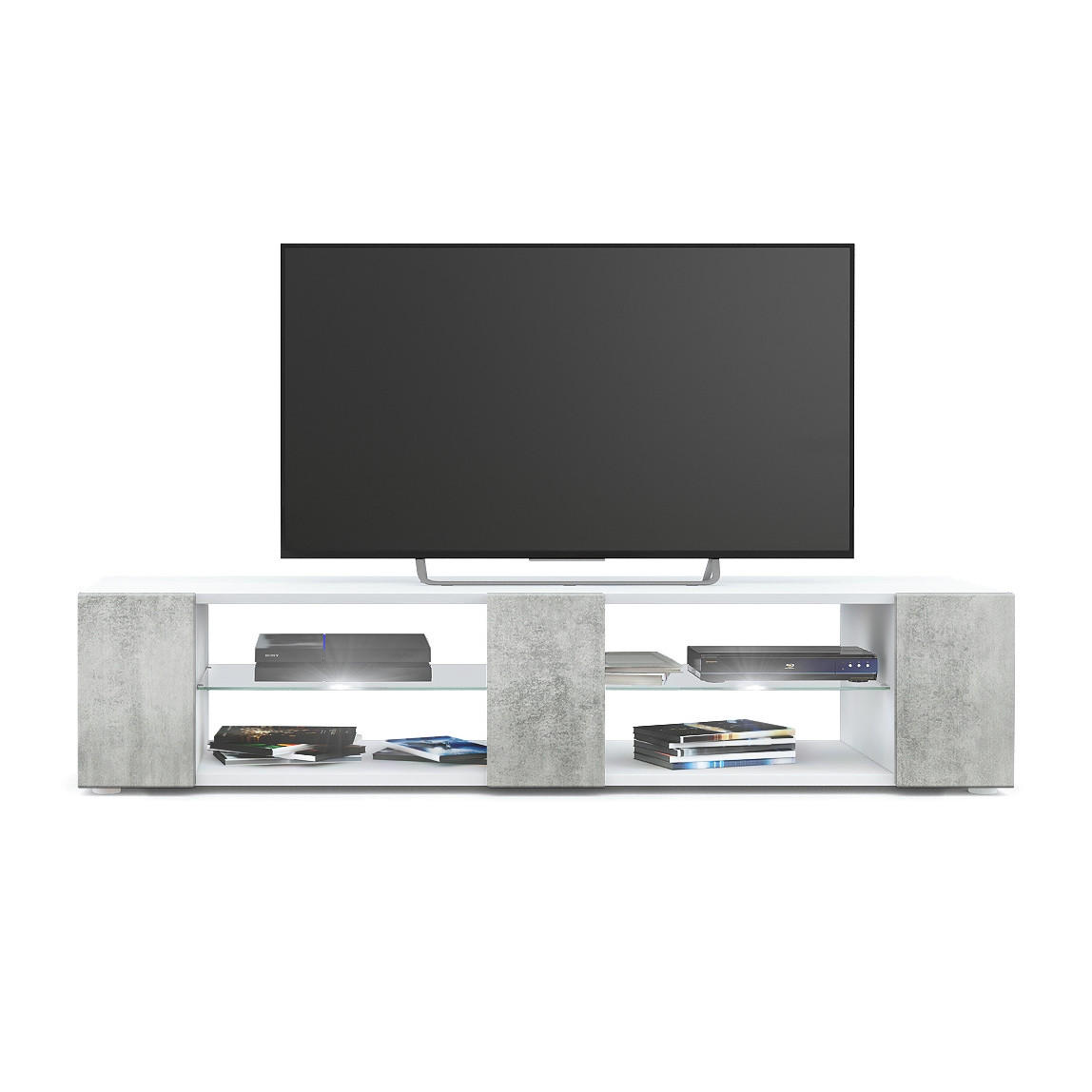 LOWBOARD Movie Fronten in Beton Oxid Optik - Hellgrau, Holzwerkstoff (134/29/39cm) - Vladon