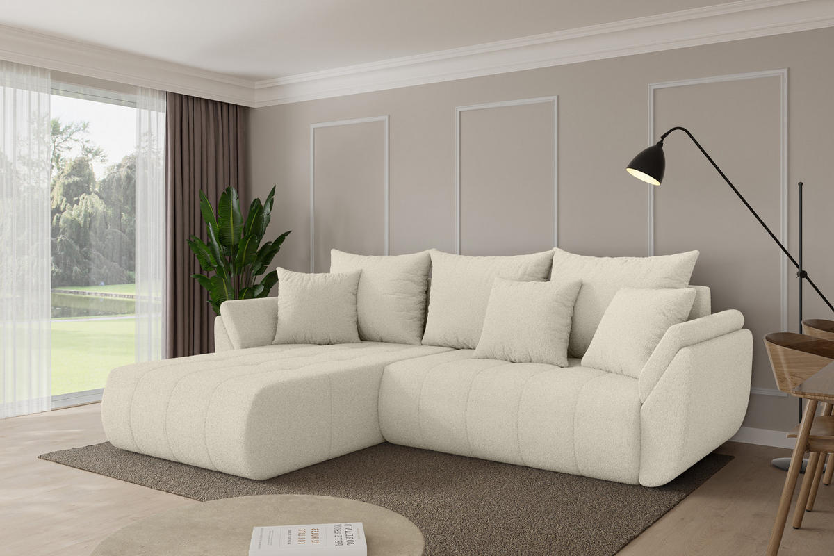 ROHOVÁ SEDAČKA s funkcí spaní, otoman vlevo TOKO-L 277x194x86 béžová bouclé - černá/písková barva, kompozitní dřevo/textil (277/194cm) - ALTDECOR