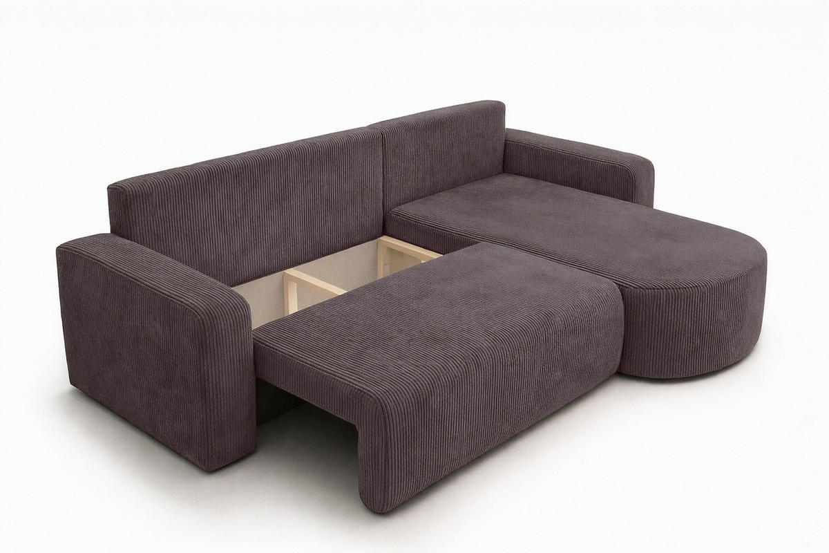 ECKSOFA Mit Schlaffunktion, Cordstoff Poso, Dunkelgrau, Rechts, ROUND ONE XL - Dunkelgrau, Holz (271/175cm) - Kaiser Möbel