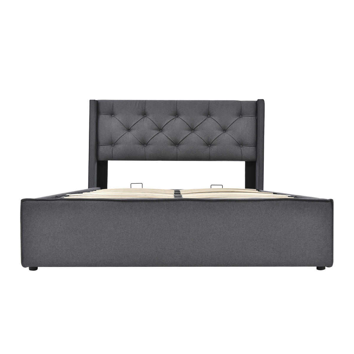 POLSTERBETT aus Baumwolle und Metall 140x200 cm Grau mit Bettkasten und hochklappbarem Lattenrost - Grau, Textil (140/200cm) - IVMEU