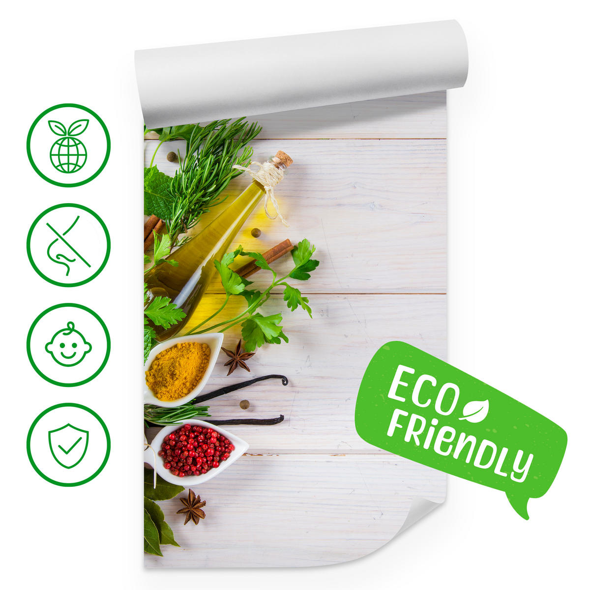 FOTOTAPETE für Küche Kräuterbukett Gewürze Aromen 200x140 - Gelb/Rot, Papier (200/140cm) - Muralo