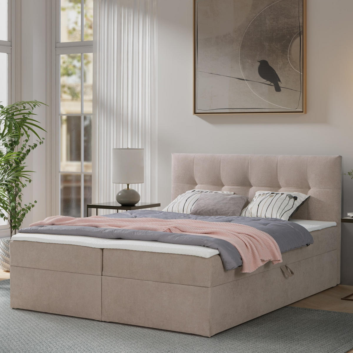 BOXBETT Toronto 160x200 Bonell-Matratze H3 und Topper - Beige/Silberfarben, Holz/Holzwerkstoff (160/200cm) - Ravio