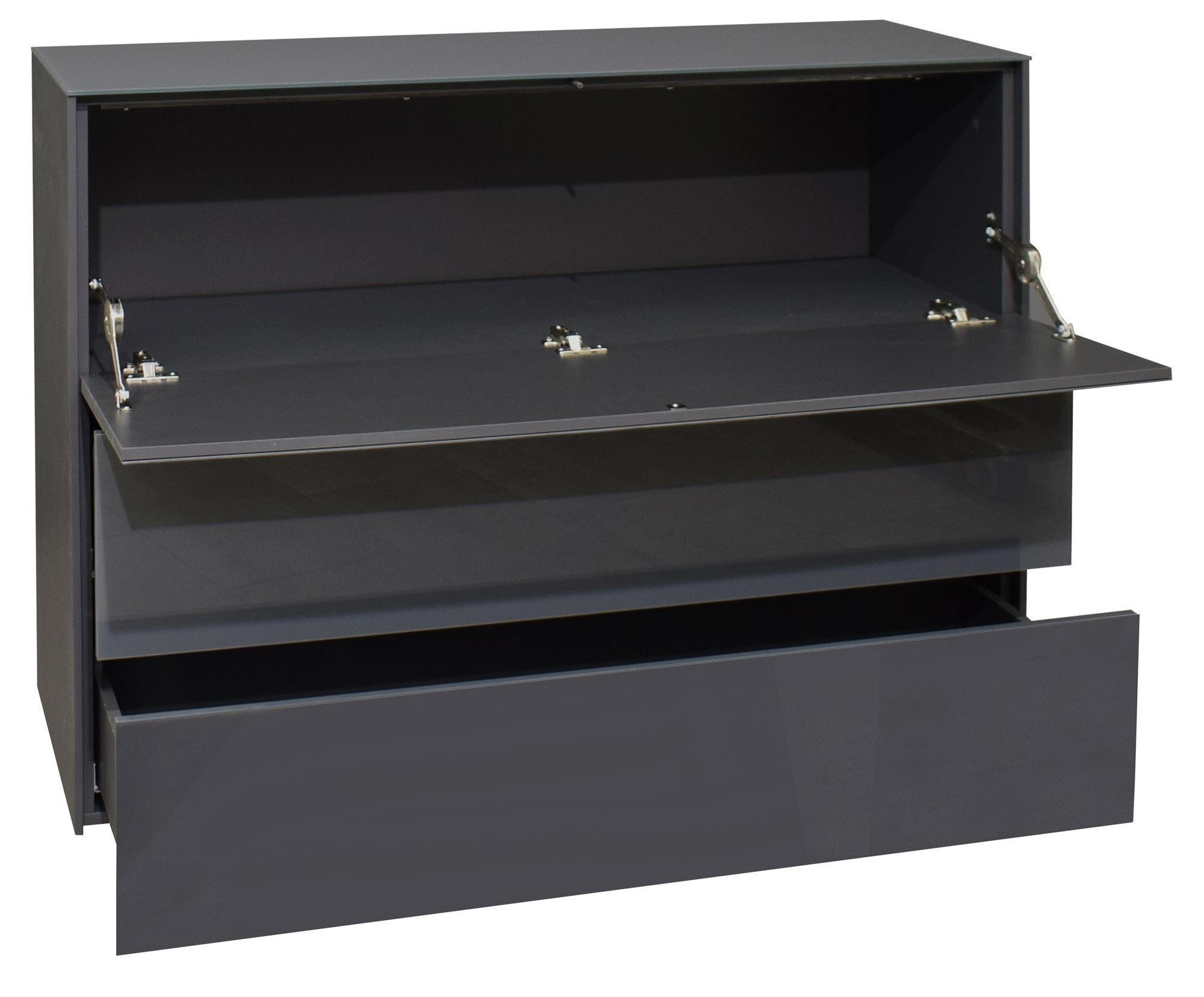 KOMMODE Elfi 121x42x89 Hochglanz Anthrazit/Glas Anthrazit - Anthrazit, Holzwerkstoff (121/89/42cm) - 58aufmkessel