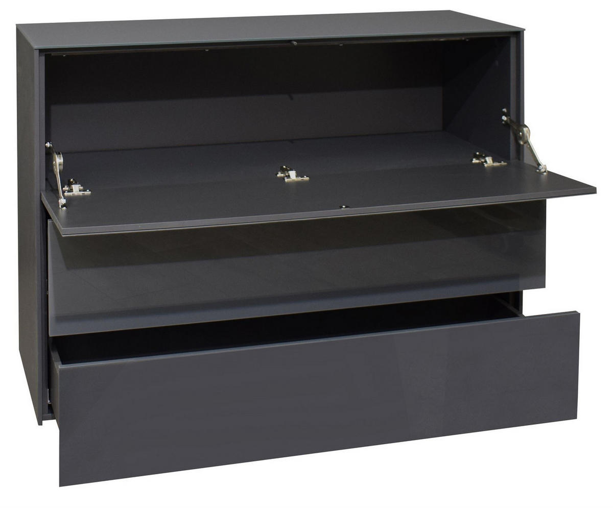 KOMMODE Elfi 121x42x89 Hochglanz Anthrazit/Glas Anthrazit - Anthrazit, Holzwerkstoff (121/89/42cm) - 58aufmkessel
