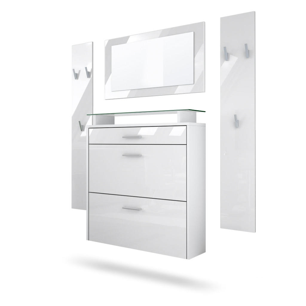 Vladon Garderobe Weiß Hochglanz 180x180x23 cm