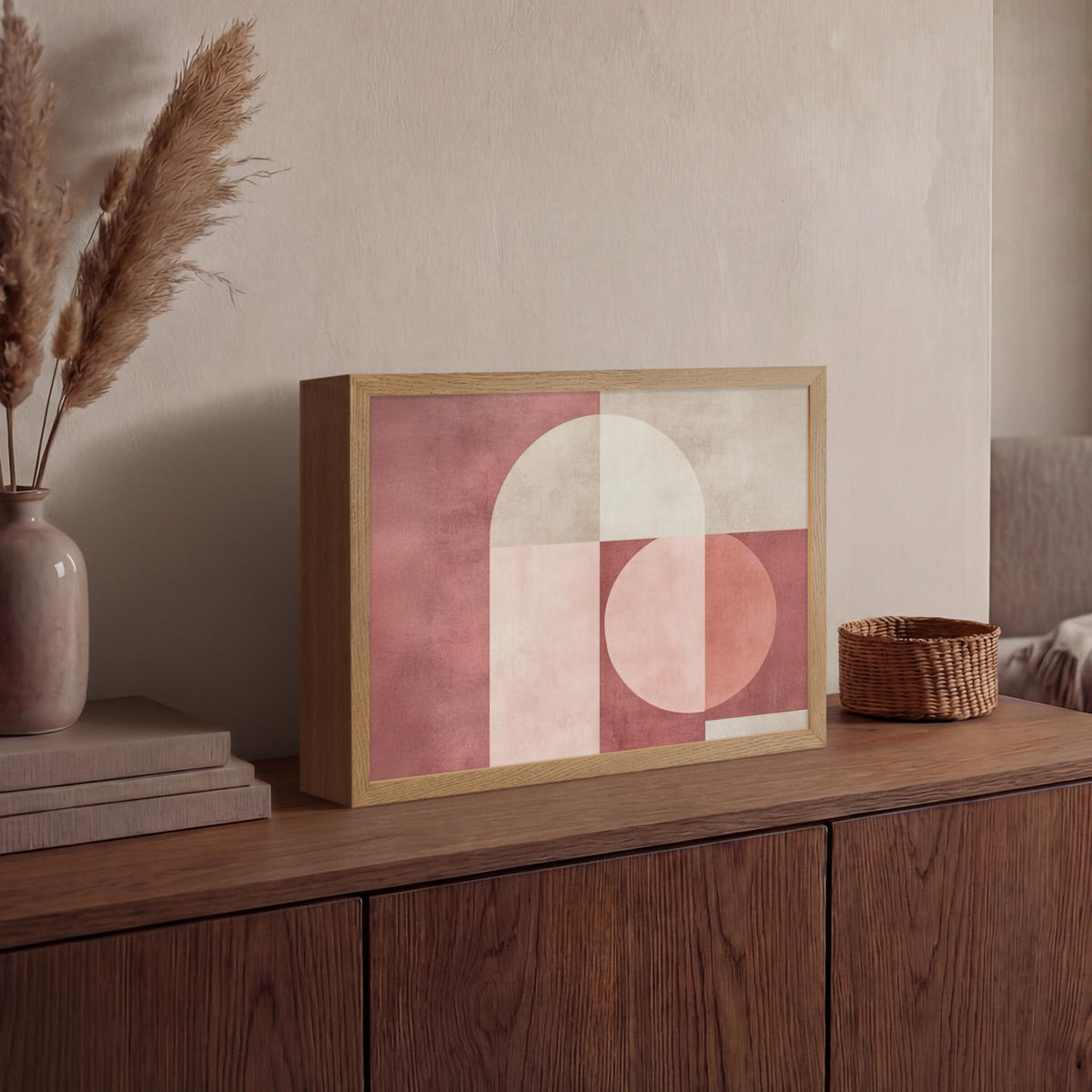 NÁSTĚNNÁ LAMPA S AKUMULÁTOREM Postavy - Abstraktní - Růžová 40x30 cm - starorůžová, kompozitní dřevo (40/30/8cm) - OnlyWow