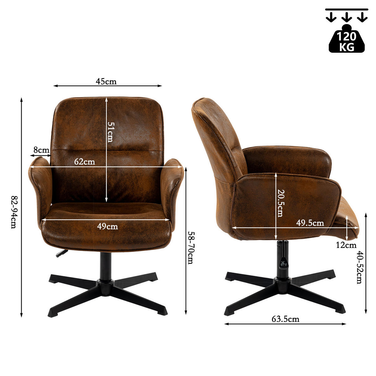 DREHSTUHL in Braun Wildlederoptik - Schwarz/Braun, Leder/Textil (62/94/49.5cm) - Meubles Cosy