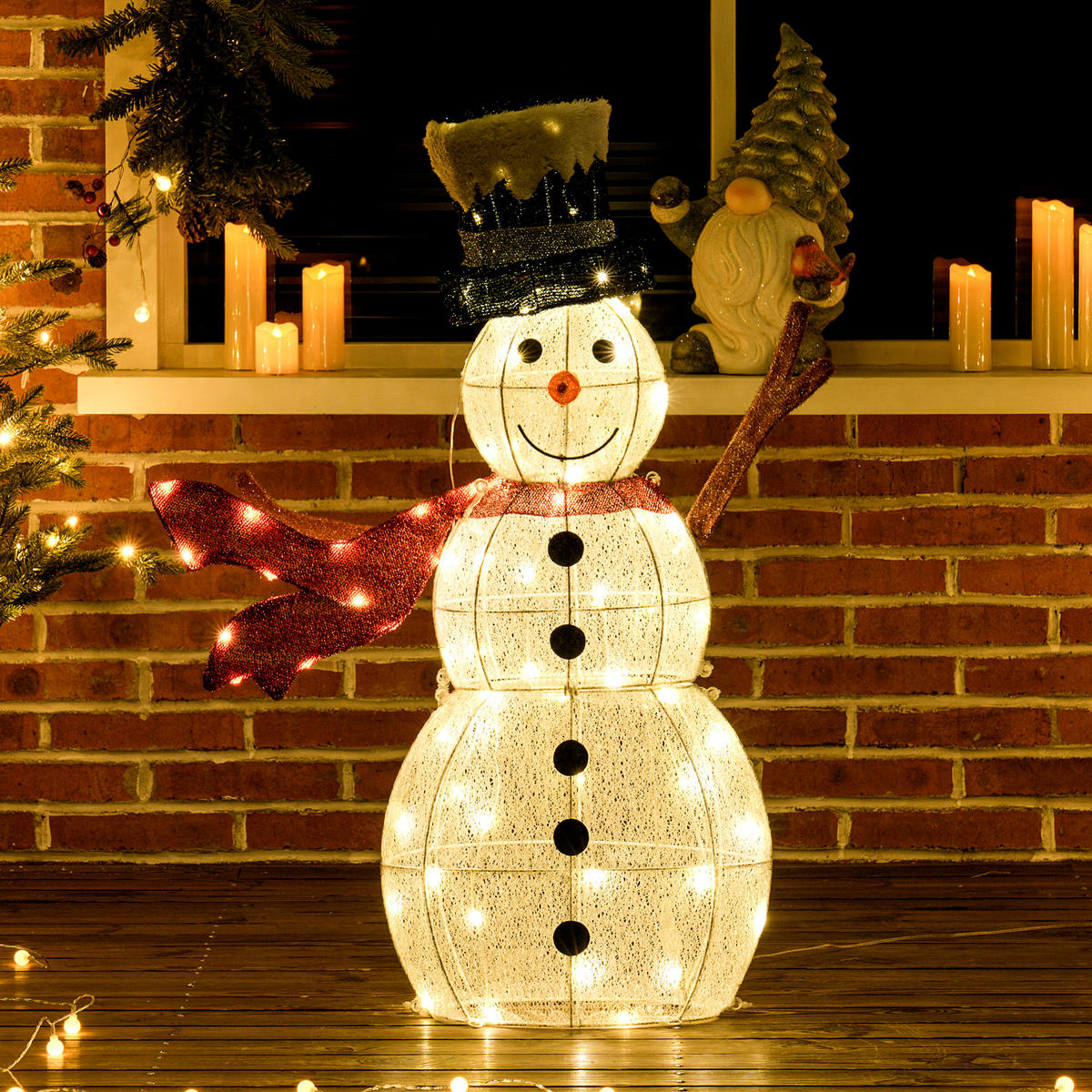 78ER LED Weihnachtsdeko, Weihnachten Schneemann für Indoor, Outdoor Mehrfarbig - Weiß, Metall (76cm) - Outsunny