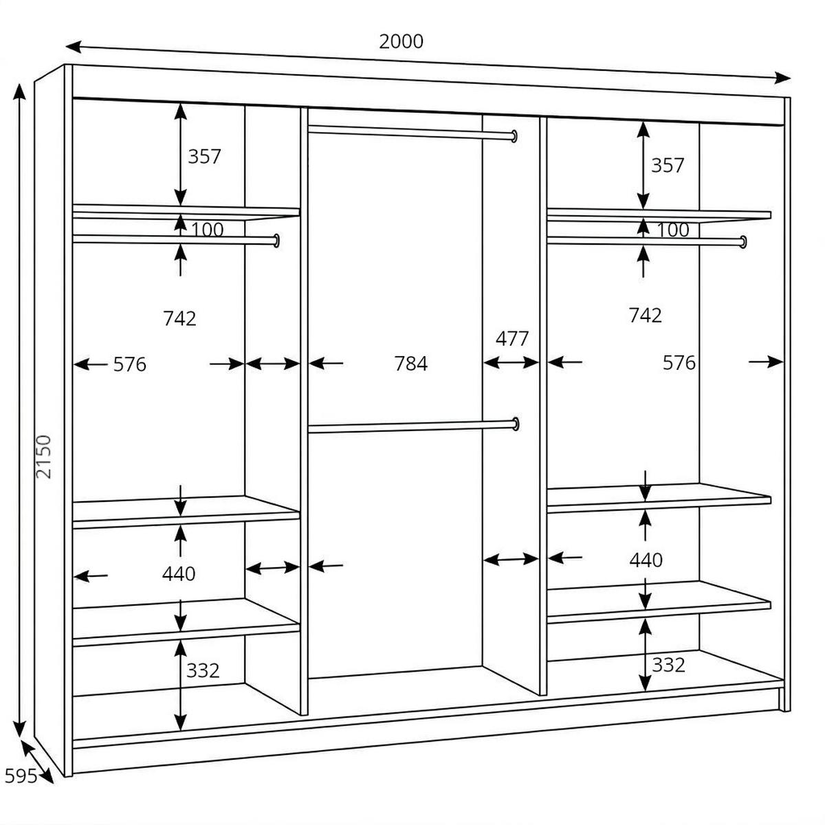 SCHWEBETÜRENSCHRANK BELANO 200 cm. Innenausstattung: Comfort - Schwarz/Braun, Holzwerkstoff (200/215/59.5cm) - A&J MöbelLand