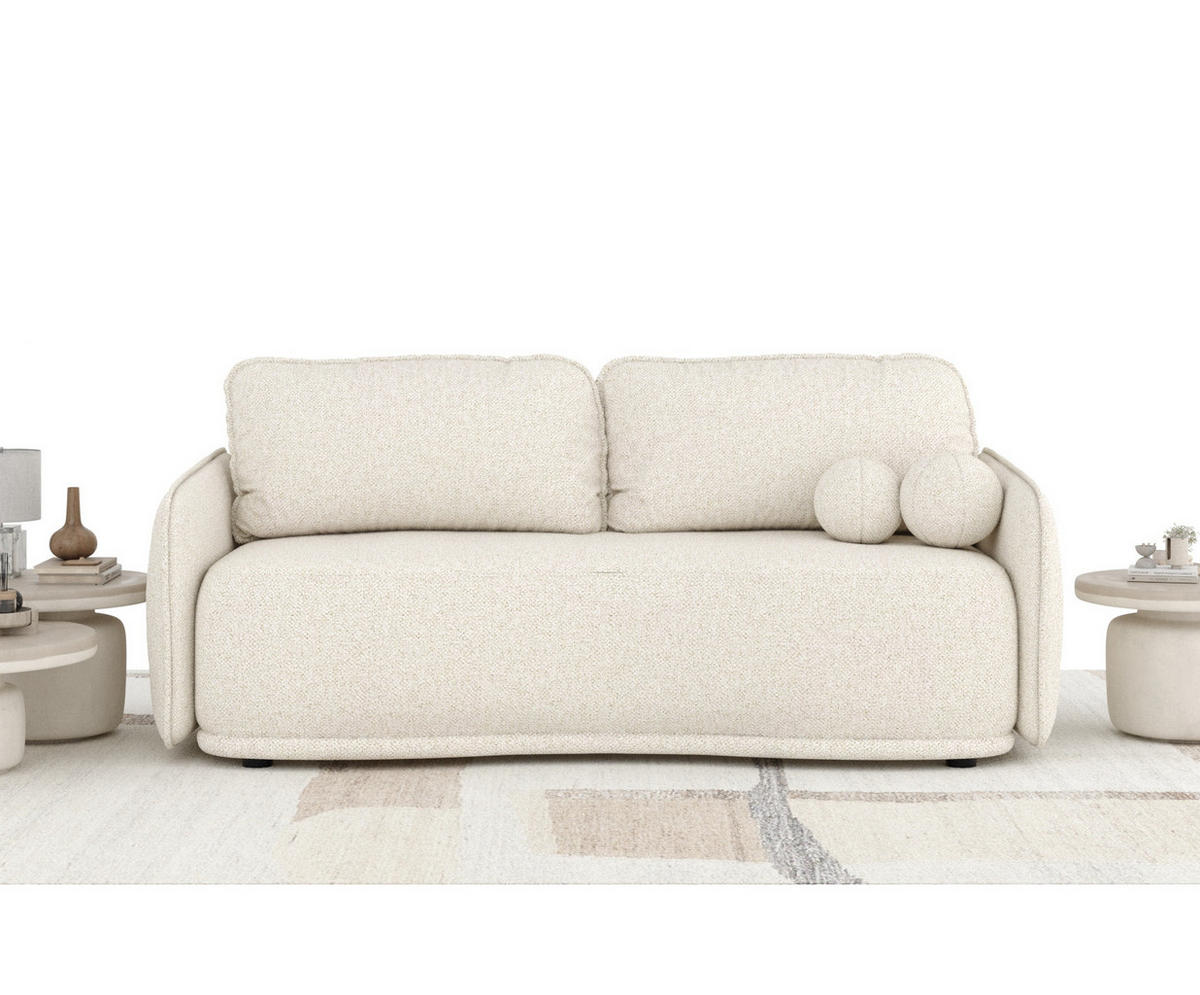 SCHLAFSOFA Mitsis Creme Plüschstoff - Creme/Schwarz, Holz/Holzwerkstoff (231/93/106cm) - Maison de Reve