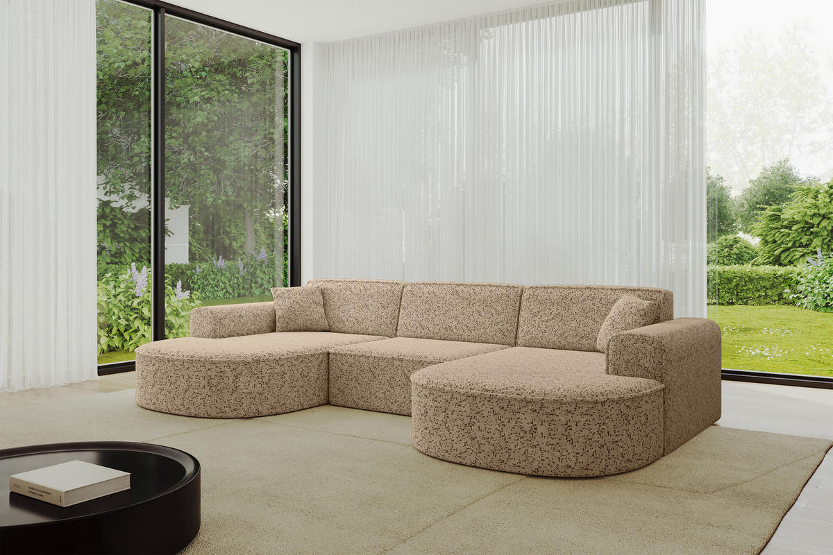 WOHNLANDSCHAFT MARI-U1 - 303x171x79 cm Braun Tissu - Schwarz/Braun, Holzwerkstoff/Kunststoff (303/79/171cm) - ALTDECOR