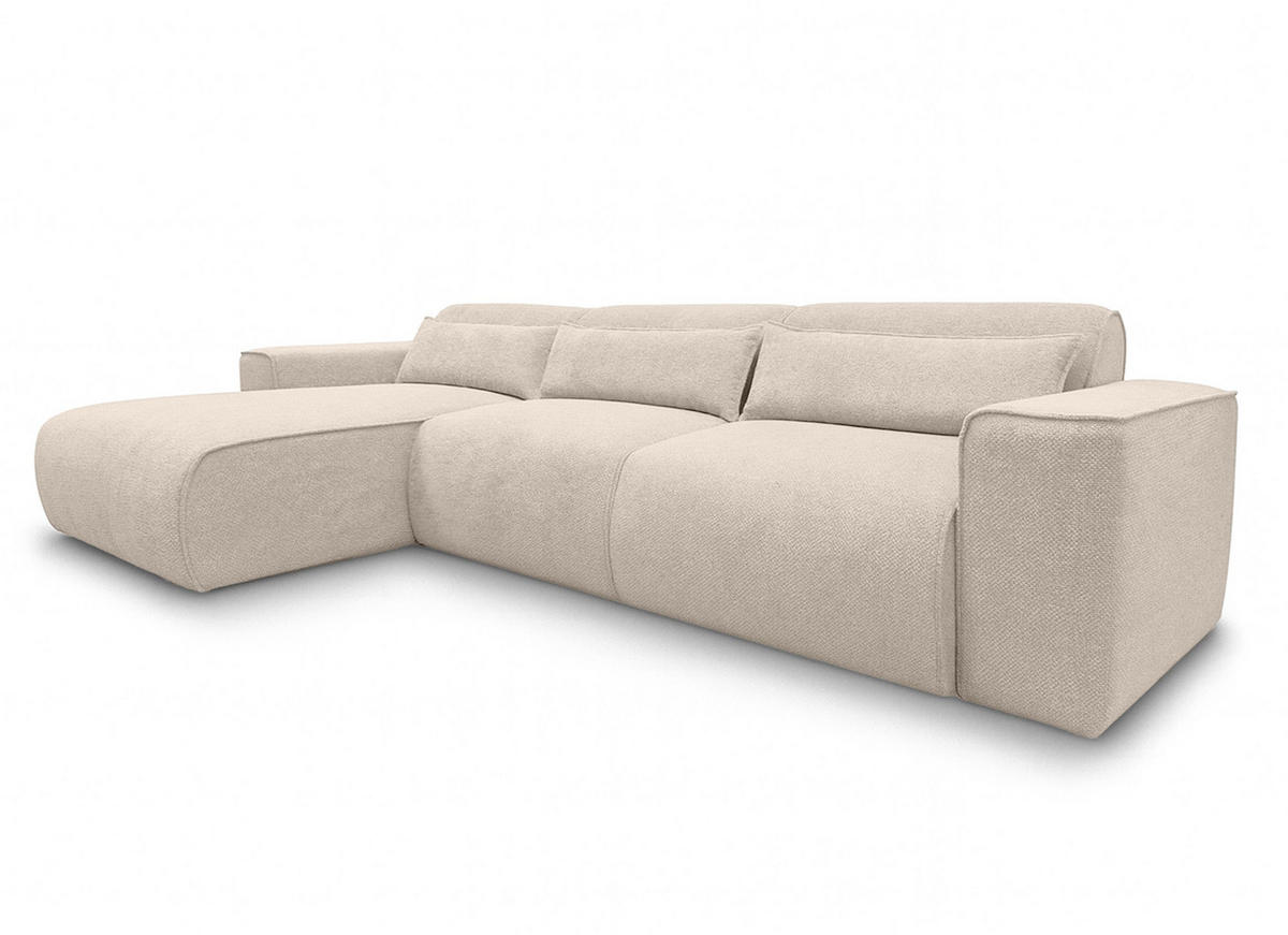 ECKSOFA L Form Ruyam Creme 310/165/78 cm – Schlaffunktion Links - Creme/Schwarz, Kunststoff/Textil (170/310cm) - AX Living