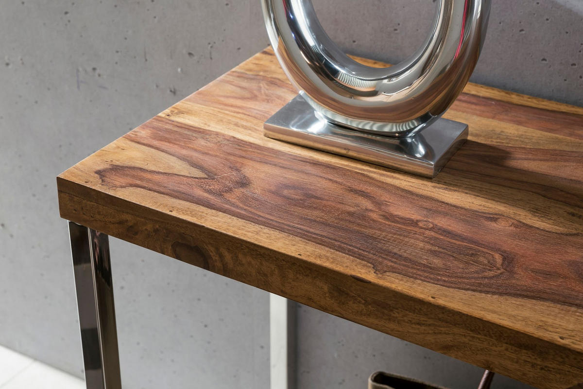 KONSOLENTISCH Massivholz Chromgestell Handgefertigt ISEN, Braun 120x45x77 cm - Silberfarben/Braun, Holz/Metall (45/120/77cm) - KADIMA DESIGN