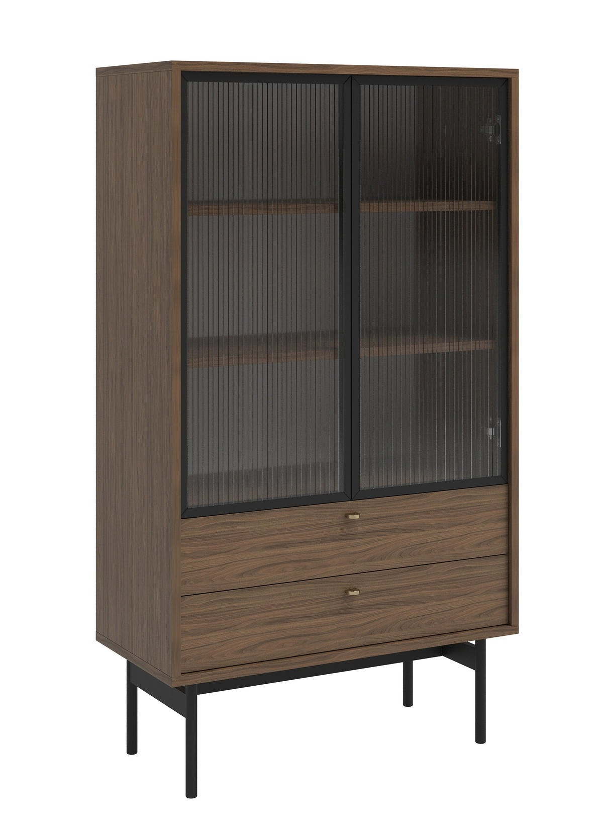 VITRINE Olar II Holzoptik Carini Nussbaum 85 cm - černá/zlatá, kov/kompozitní dřevo (85/150/41cm) - Selsey