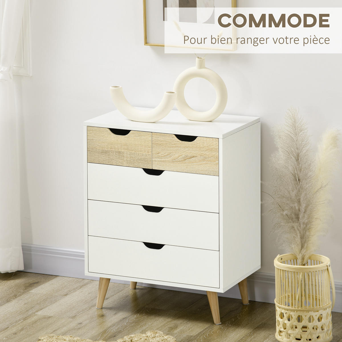 KOMMODE Weiß Eichefarben 60/40/77,5 cm - Weiß, Holzwerkstoff (60/77.5/40cm) - PANGIVO
