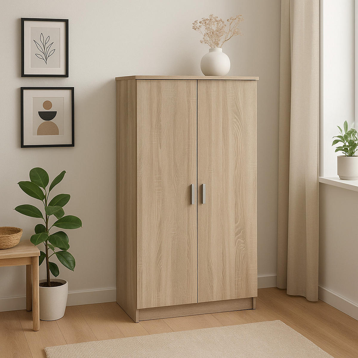 SCHUHSCHRANK 2 Türen L54,6 cm (21 Paare) - Schuhe - Eichefarben, Holzwerkstoff (35.3/108.4/38.1cm) - Calicosy