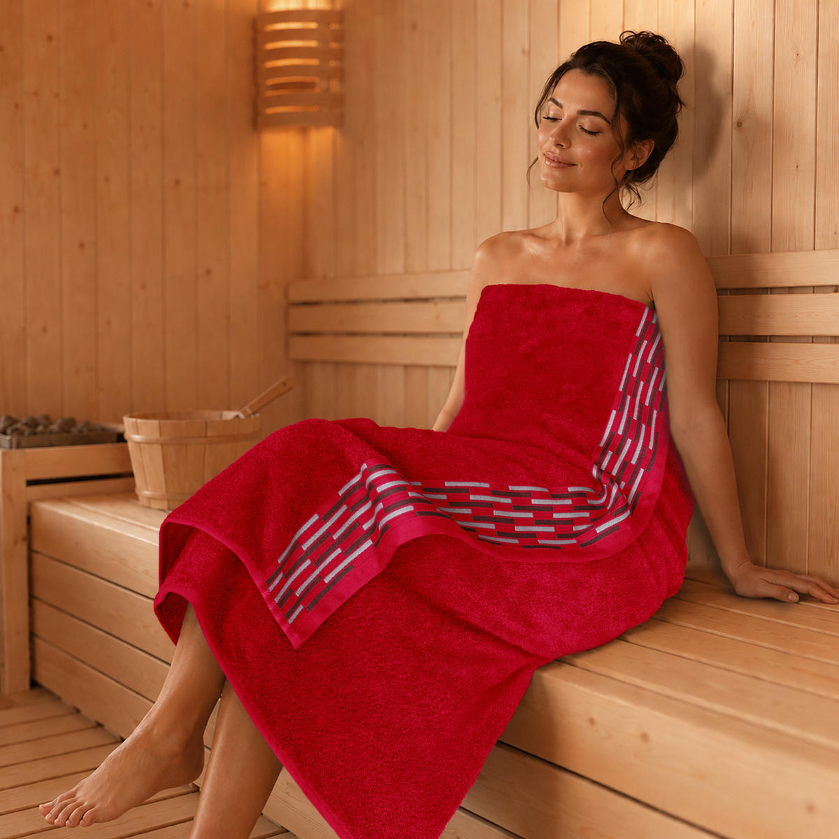 BADETUCH extra groß Lugano Rot 90x180 cm - Rot, Textil (90/180cm) - Lashuma