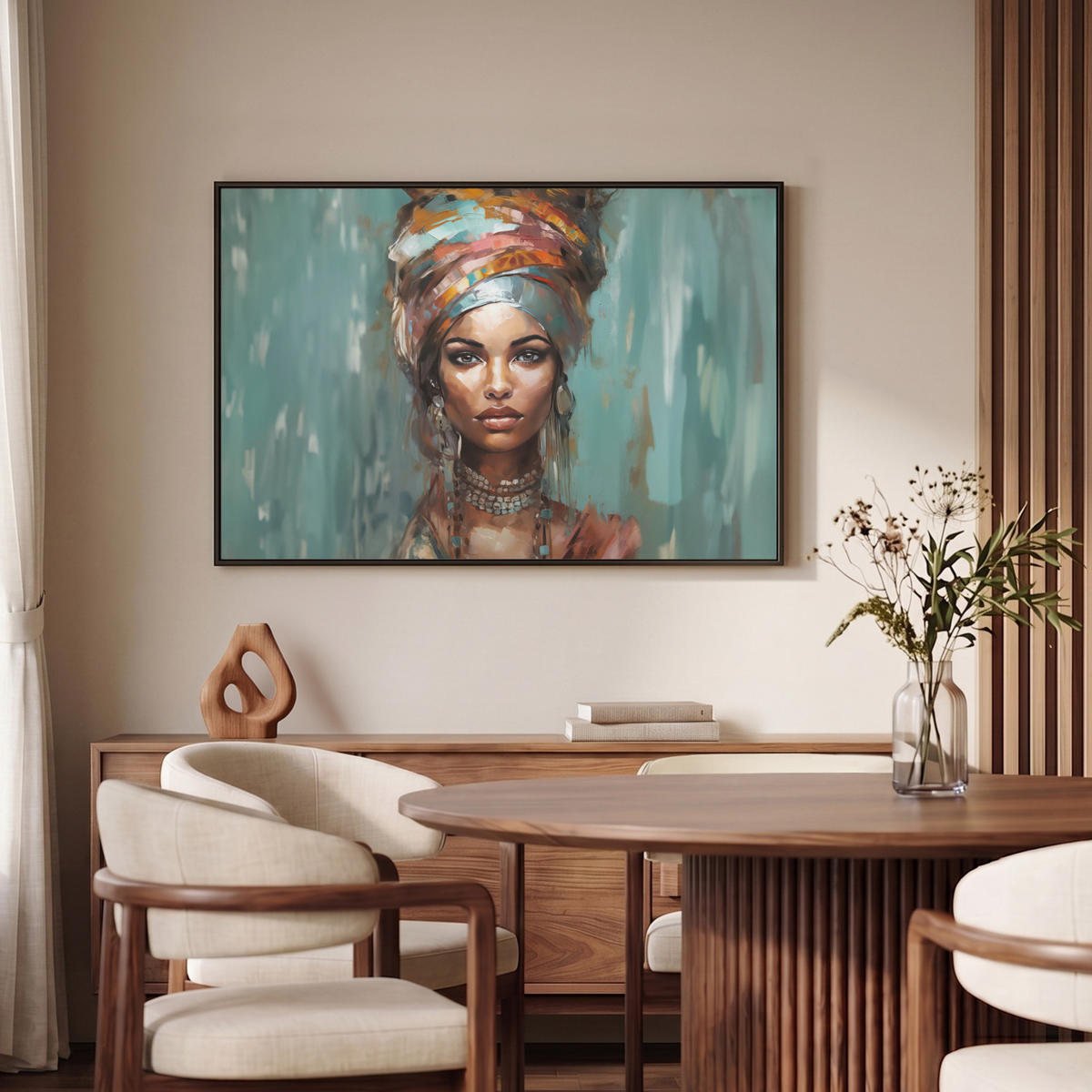 LEINWAND Bilder mit Rahmen - Frau - Kunst - Schmuck - Porträt - 90x60 - Blaugrau, Textil (90/60cm) - MuchoWow