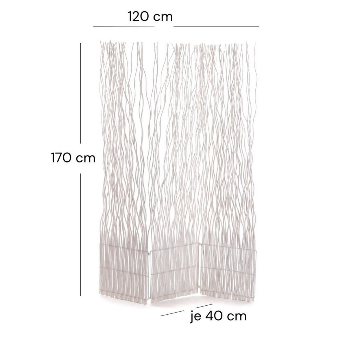 PARAVENT Wave 3 Weidenzweige weiß - Weiß, Naturmaterialien (120/170/6cm) - DESIGN DELIGHTS