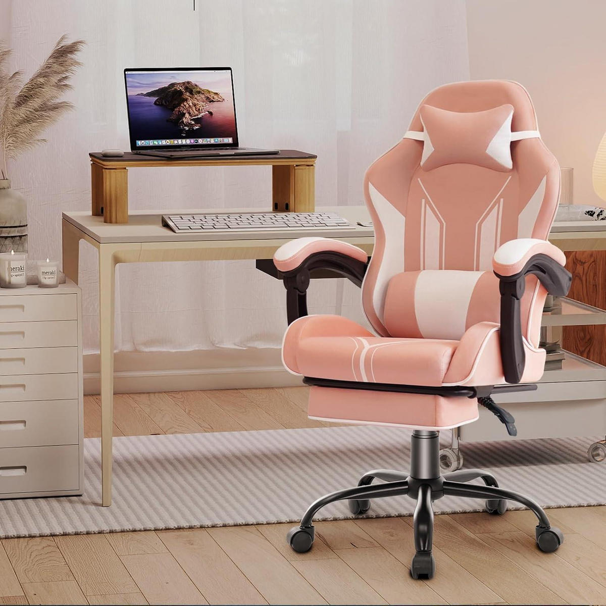 GAMING-STUHL mit Fußstütze Rosa - Rosa, Textil (49/122/48cm)