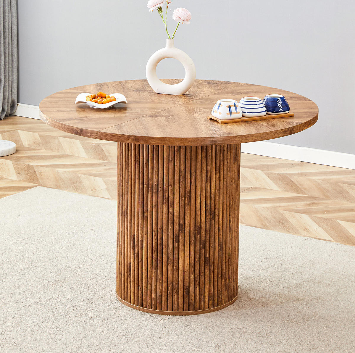 ESSTISCH 100/100/76 cm aus MDF mit Stauraum und zylindrischem Säulenfuß, Holzfarben - Naturfarben, Holzwerkstoff (100/100/76cm) - Redom
