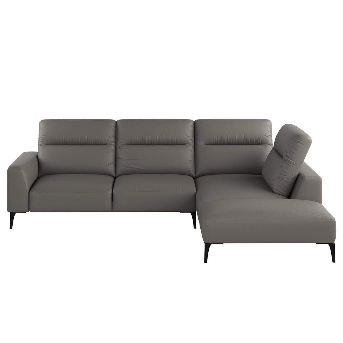 ECKSOFA mit Ottomane - Schwarz/Grau, Leder/Metall (263/238cm) - home24
