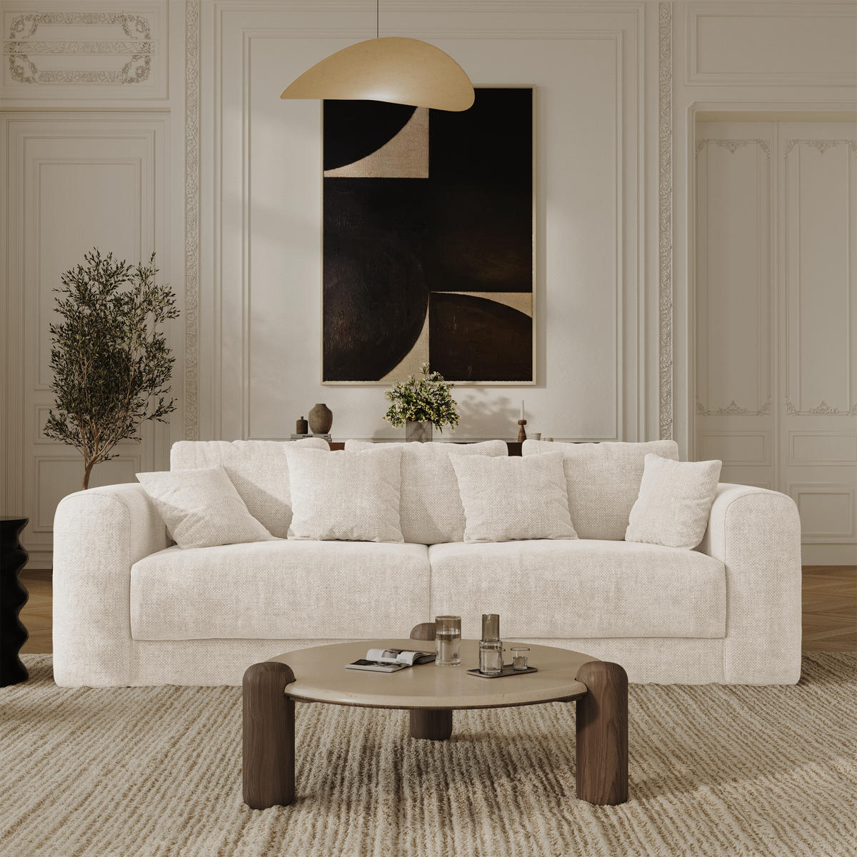 SCHLAFSOFA mit Stauraum in Nussbaum RIO Köpergewebe Creme 250cm - Creme, Textil (250/90/95cm) - Sia Home