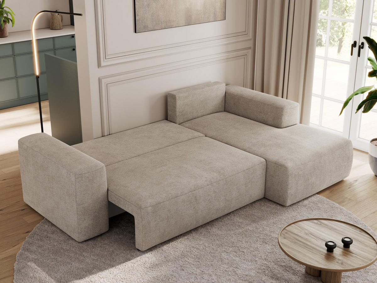 ECKSOFA TRENTINO L Beige Stukture - Rechts - Beige/Schwarz, Textil (164/266cm) - MKS
