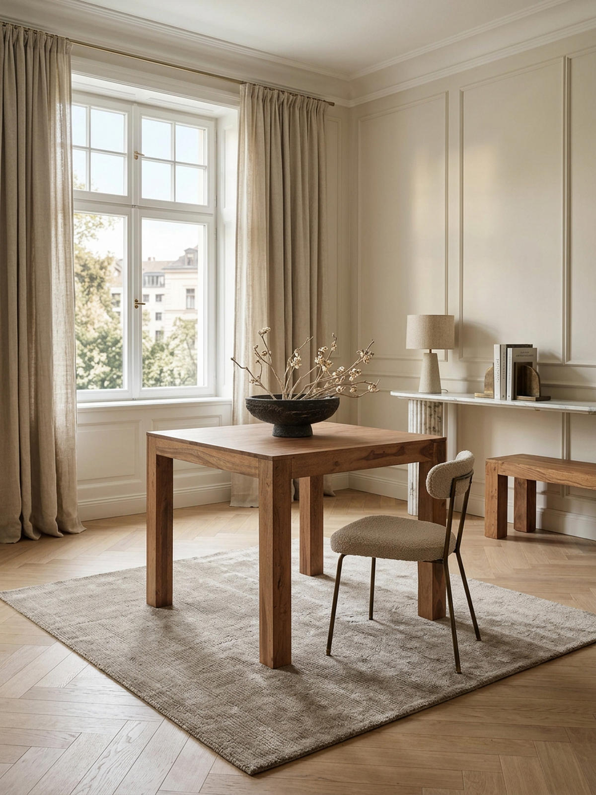 ESSTISCH Massivholz Akazie Rechteckig Handgefertigt NAKO, Beige 80x80x76 cm - Hellbraun/Beige, Akazienholz/Holz (80/80/76cm) - KADIMA DESIGN