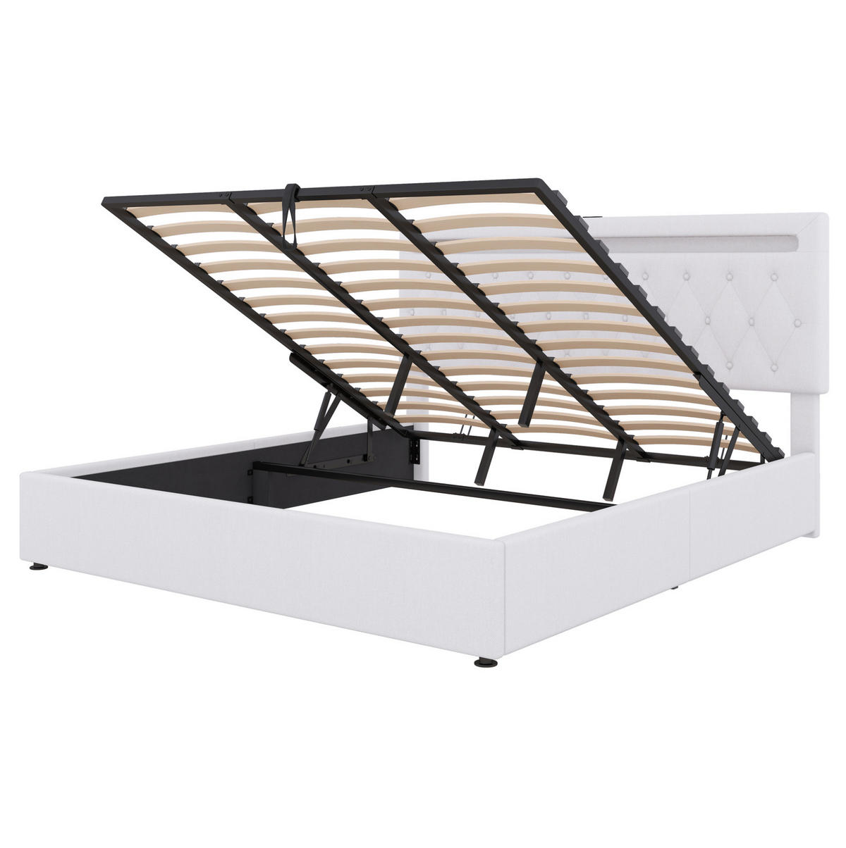 POLSTERBETT 180/200 cm mit Bettkasten, USB und LED-Beleuchtung in Weiß - Weiß, Textil (180/200cm) - BEAOK