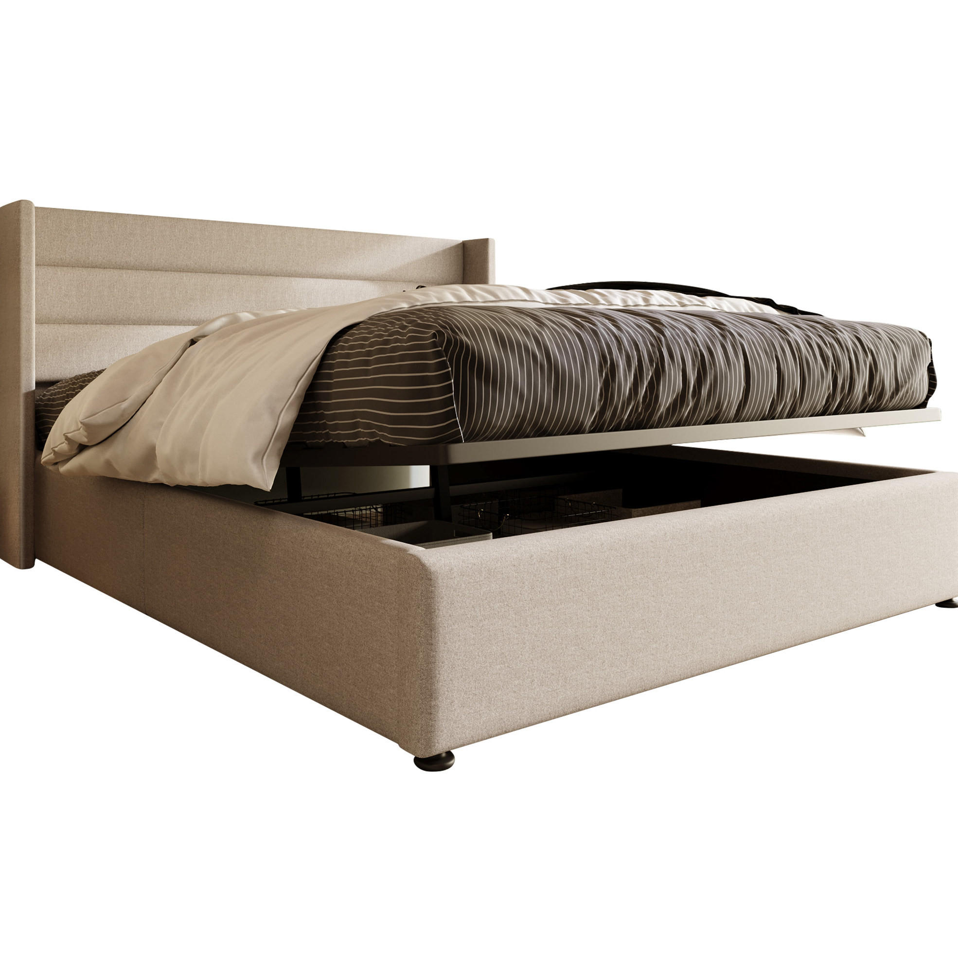 POLSTERBETT 180/200 cm Beige aus Leinen mit Stauraum - Beige, Textil (180/200cm) - OKMYHOME