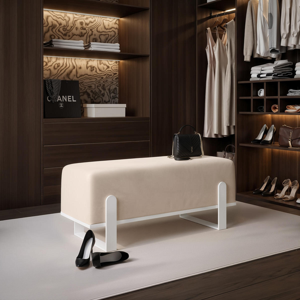 POLSTERBANK MARA 80 cm Weiß / Beige ,Metallgestell - Beige, Metall (80/47/35cm) - Idohome