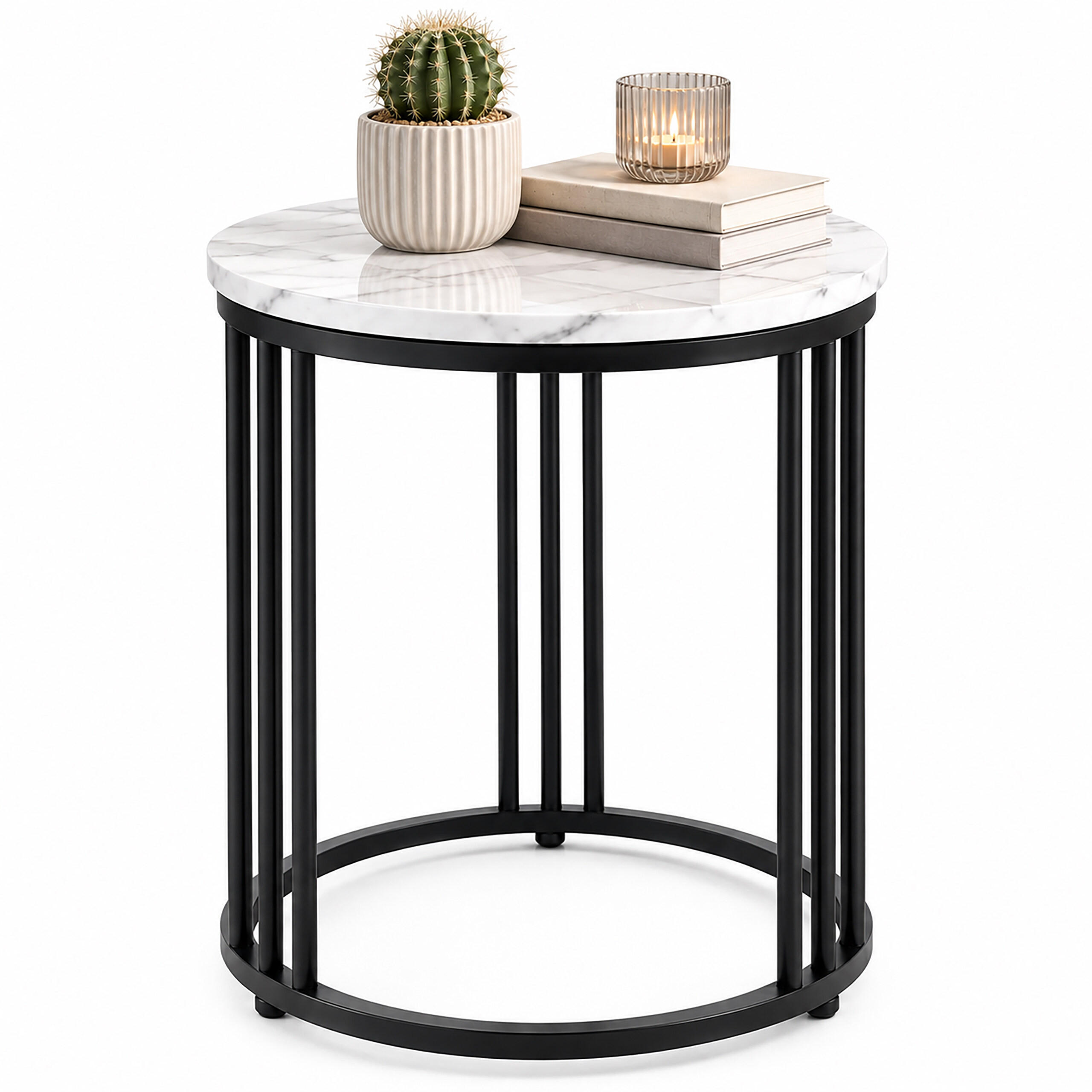 BEISTELLTISCH Schwarz Weiß Marmoroptik 51x41 cm - Weiß, Holzwerkstoff/Metall (41/41/51cm) - Relaxdays