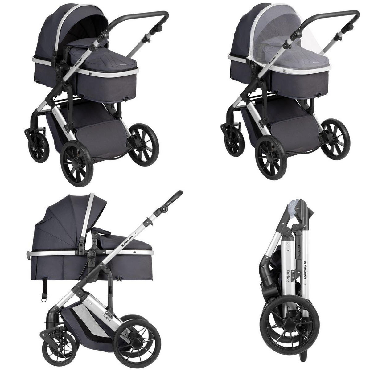 KOMBIKINDERWAGEN Darling 3 in 1 grau gemustert Sportsitz Tragetasche Autositz Wickeltasche - Grau, Metall (55/60/110cm) - Kikka boo