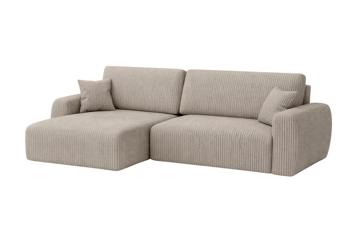ECKSOFA Mit Schlaffunktion Ariel L, Cordstoff, Stoff Poso, Dunkelbeige, Links - Beige, Holz (250/142cm) - Kaiser Möbel