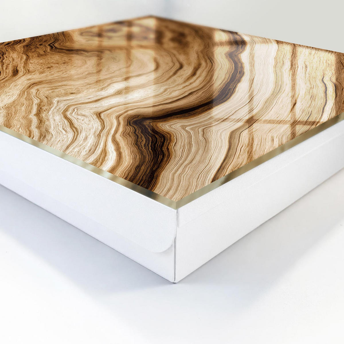 SCHLÜSSELBOX Weiß 30x30 cm – Türöffnung nach rechts - Wellen aus Holz - Braun, Metall (30/30/5cm) - TULUP
