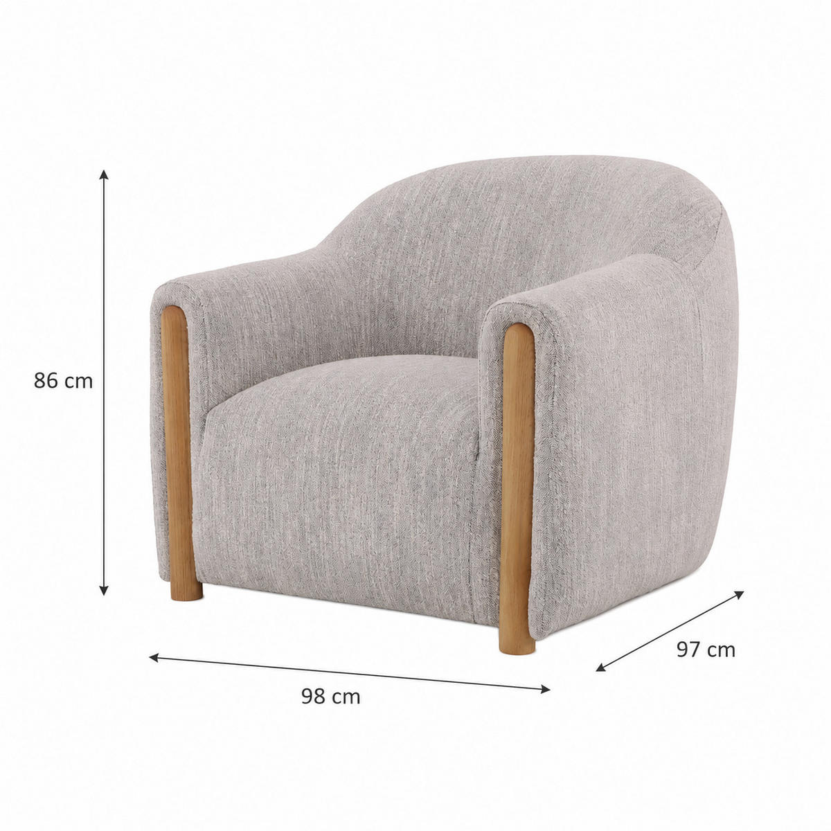 SESSEL Franz, Natur Massiveiche + hellgrauer Stoff - Grau, Holz (98/86/97cm) - WOODEK