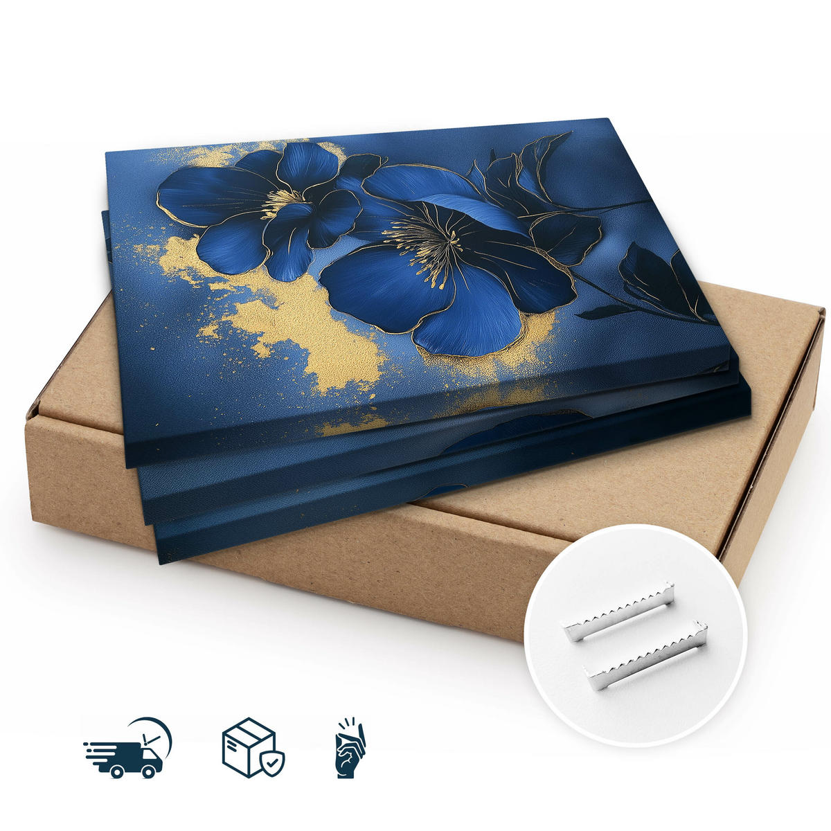 LEINWANDBILDER 3-es Set Glamour Blumen - Blau/Beige, Textil (90/40cm) - Muralo