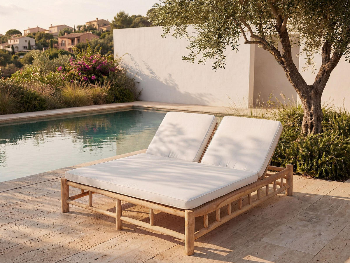SONNENLIEGE - 215 cm x 180 cm - Holz, Platte - Naturfarben Hell TULUM - Naturfarben, Holz (215/46/180cm) - Vente-Unique