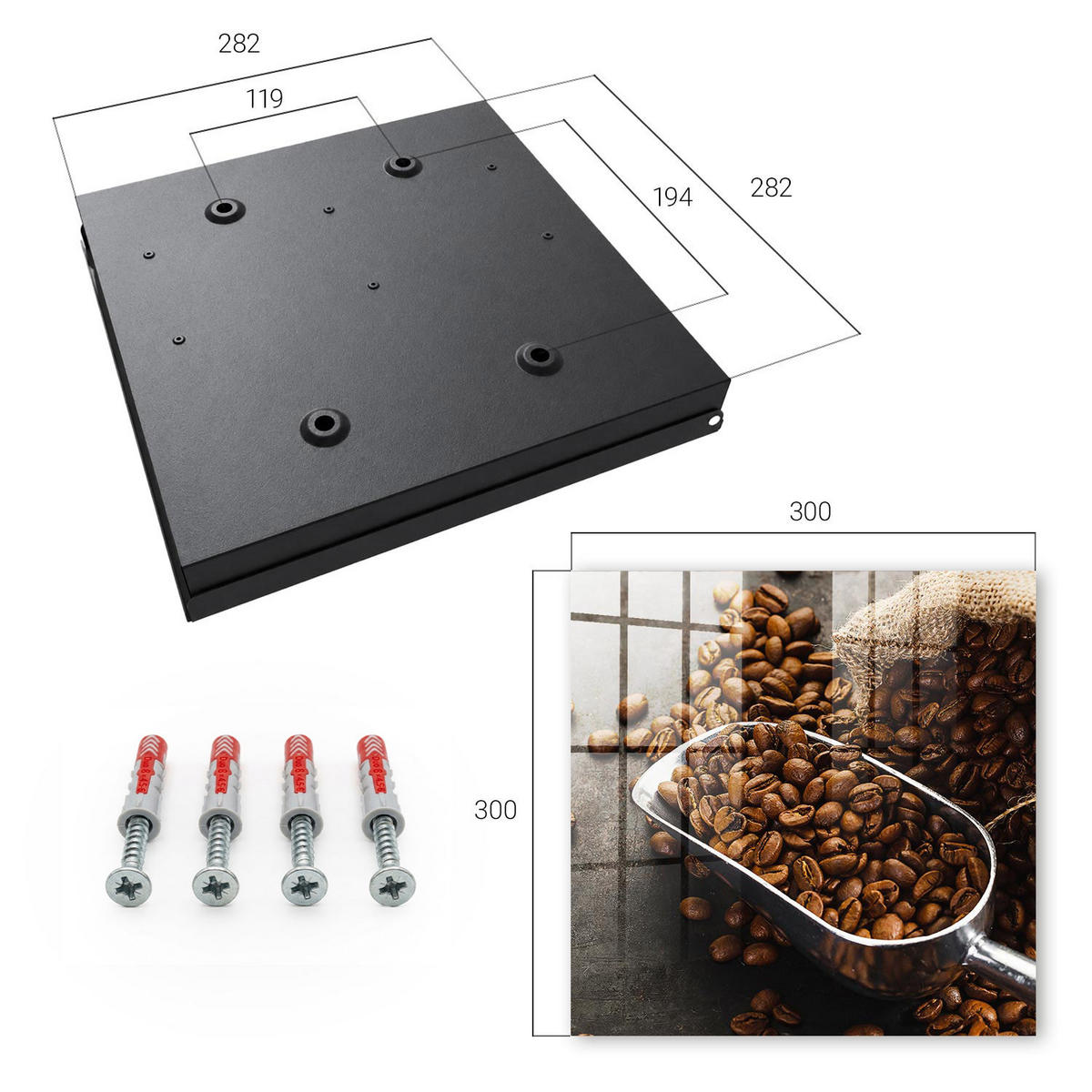 SCHLÜSSELBOX Schwarz 30x30 cm- Türöffnung nach rechts - Kaffeebohnen - Braun, Metall (30/30/5cm) - TULUP