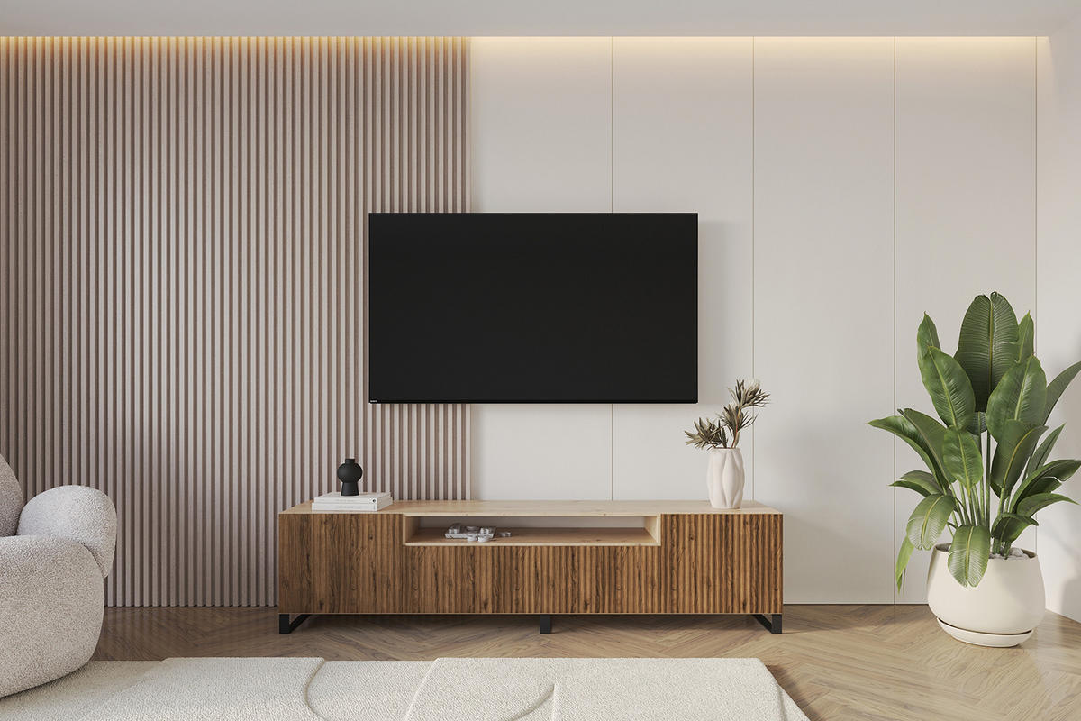 LOWBOARD NOA-2-S 200x53x41 cm - Artisan / Katania - Eiche Wotan/Schwarz, Holzwerkstoff (200/53/41cm) - ALTDECOR