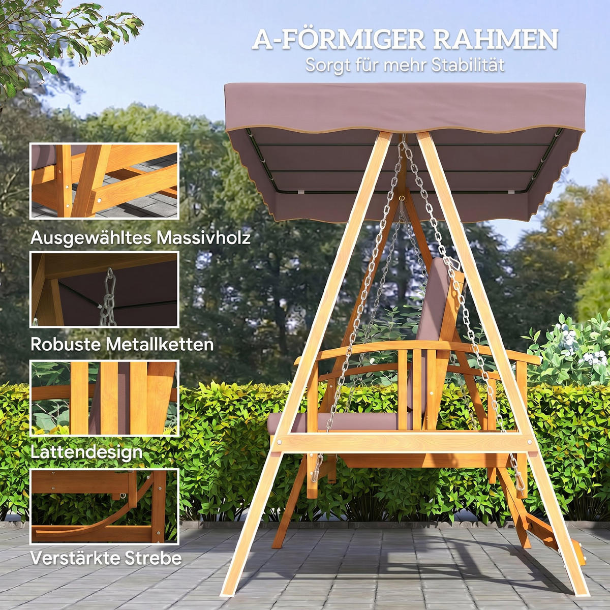 HOLLYWOODSCHAUKEL Braun 236.0/130.0/181.0cm - Braun, Holz (130/181/236cm)
