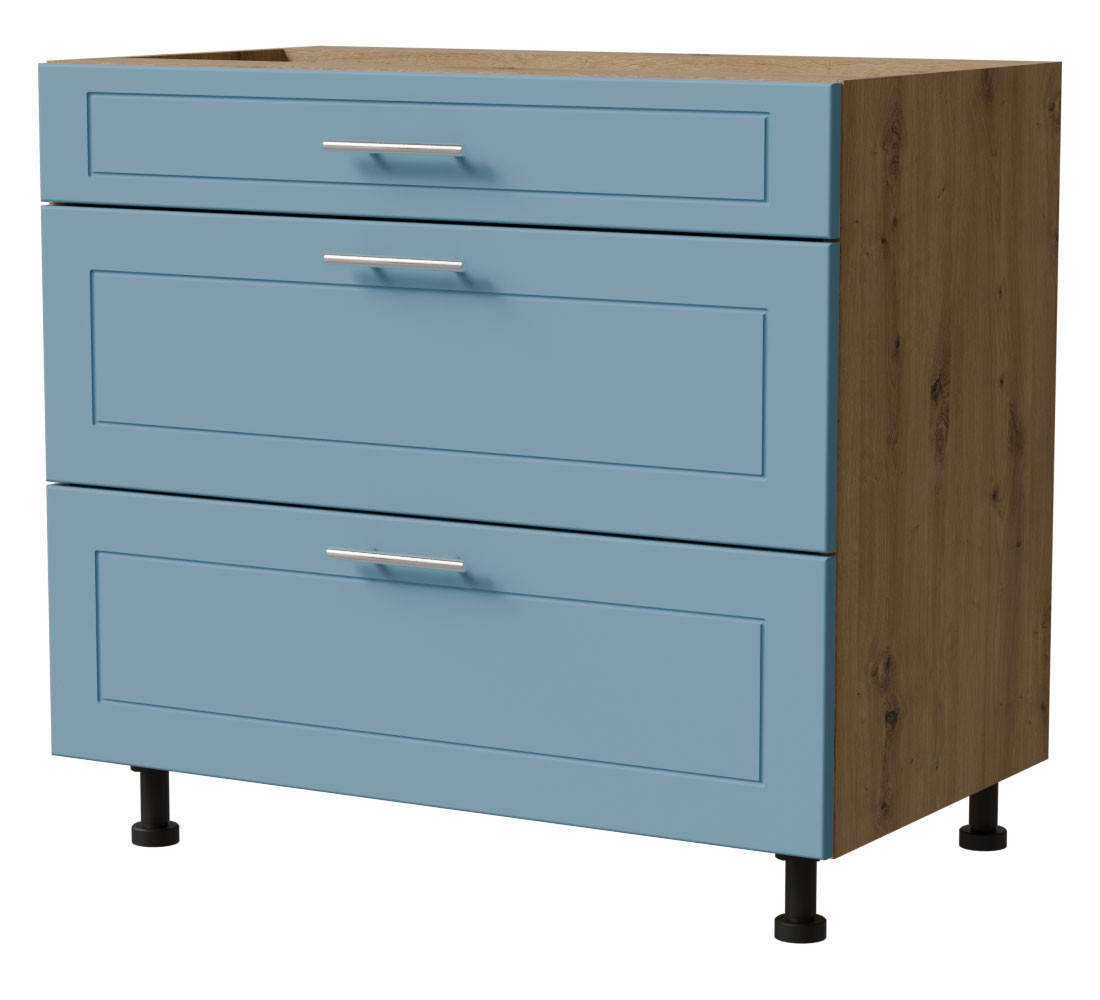 SCHUBLADENUNTERSCHRANK Bari D3/90 Eiche Artisan / RAL 5024 pastellblau 90 / 50 / 82cm HETTICH Vollauszug - Blau/Eiche Artisan, Holz/Holzwerkstoff (90/82/50cm) - Feldmann-Wohnen