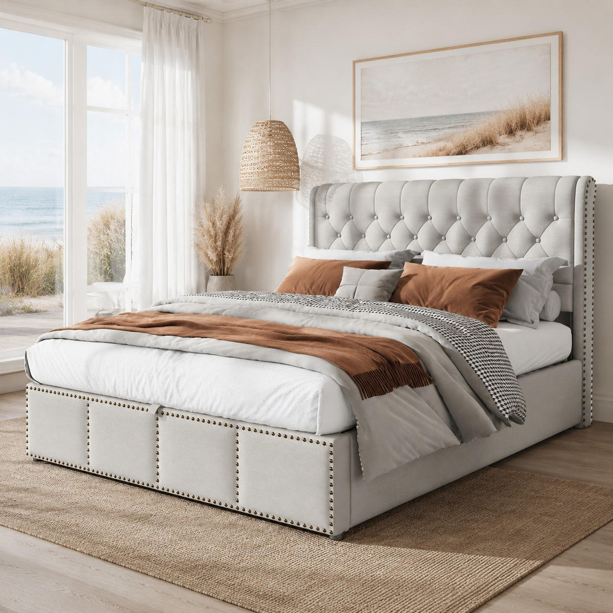 POLSTERBETT 140/190 cm in Grau mit Bettkasten, Lattenrost, Leinen - Hellgrau, Holzwerkstoff/Textil (140/190cm) - CHICFURN